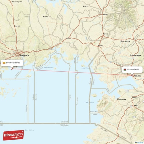 Kisumu - Entebbe direct flight map