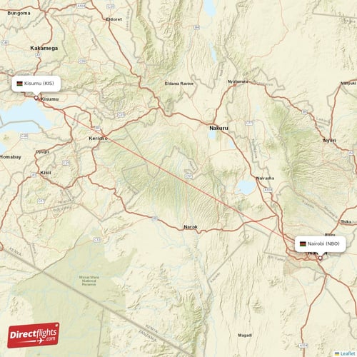 Kisumu - Nairobi direct flight map