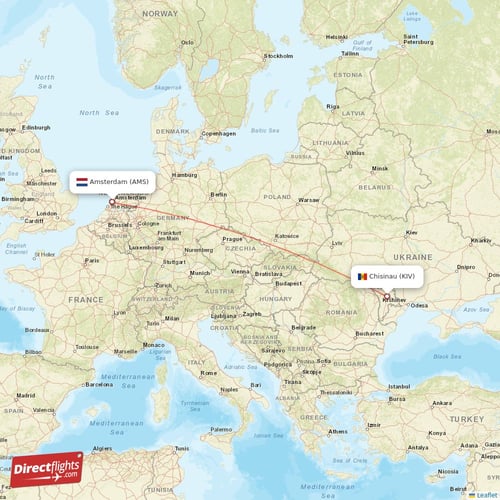 Chisinau - Amsterdam direct flight map