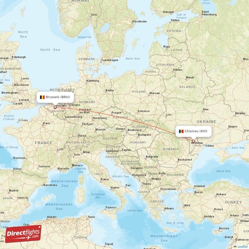 Chisinau - Brussels direct flight map