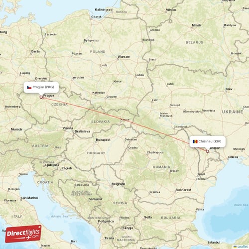 Chisinau - Prague direct flight map
