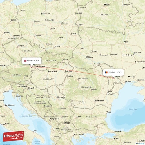 Chisinau - Vienna direct flight map