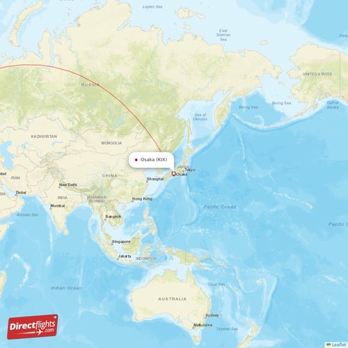 Osaka - Amsterdam direct flight map