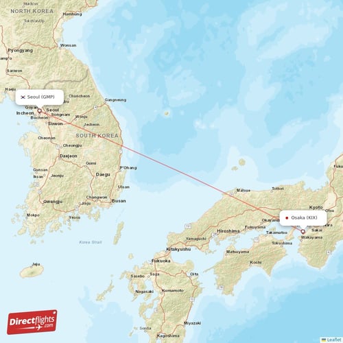 Osaka - Seoul direct flight map