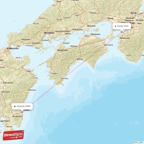 Osaka - Miyazaki direct flight map