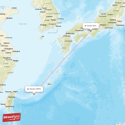 Osaka - Miyakojima direct flight map