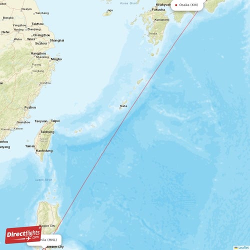 Osaka - Manila direct flight map