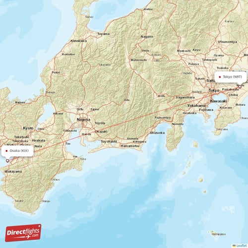 Osaka - Tokyo direct flight map