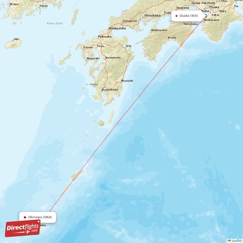 Osaka - Okinawa direct flight map