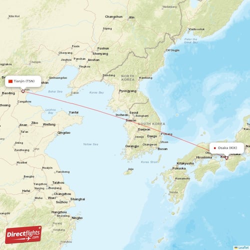Osaka - Tianjin direct flight map