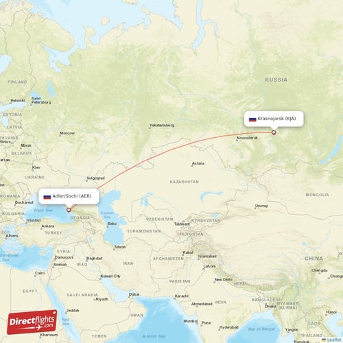 Krasnojarsk - Adler/Sochi direct flight map