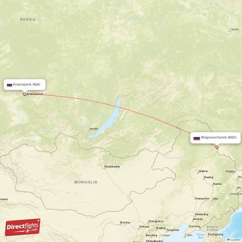 Krasnojarsk - Blagoveschensk direct flight map
