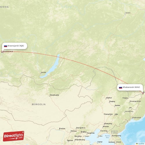 Krasnojarsk - Khabarovsk direct flight map