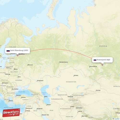 Krasnojarsk - Saint Petersburg direct flight map