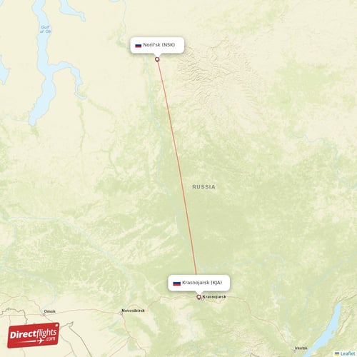 Krasnojarsk - Noril'sk direct flight map