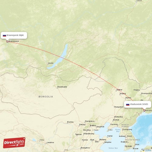 Krasnojarsk - Vladivostok direct flight map