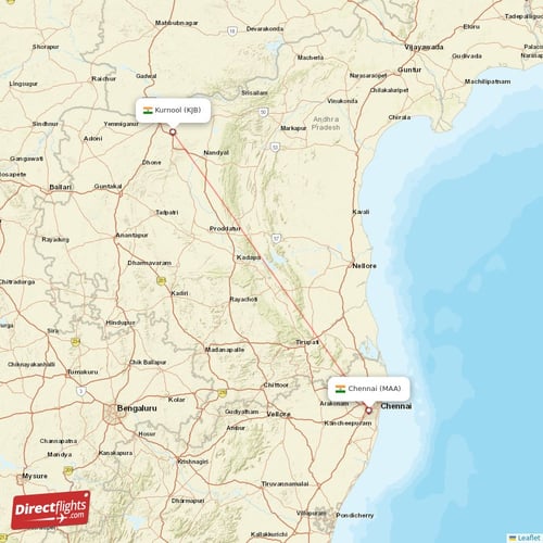 Kurnool - Chennai direct flight map