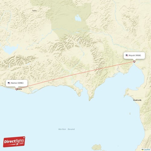 Koyuk - Nome direct flight map