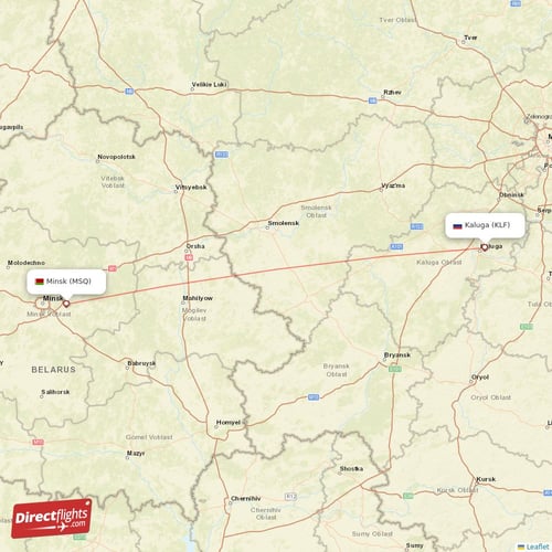 Kaluga - Minsk direct flight map