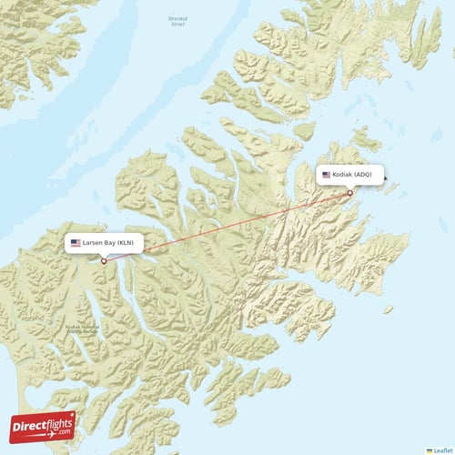 Larsen Bay - Kodiak direct flight map