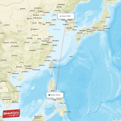 Kalibo - Seoul direct flight map