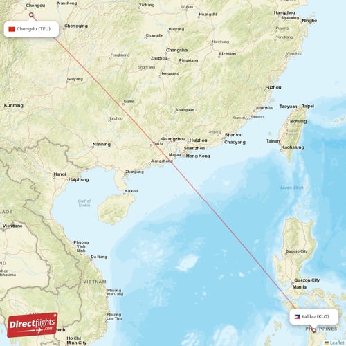 Kalibo - Chengdu direct flight map