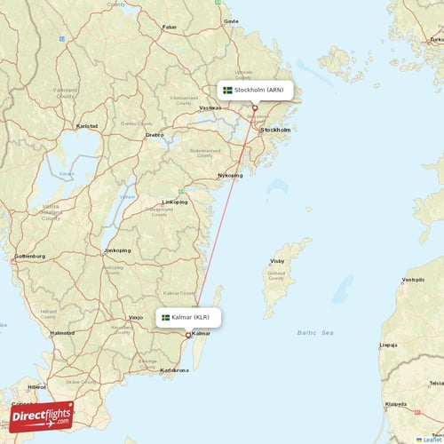 Kalmar - Stockholm direct flight map