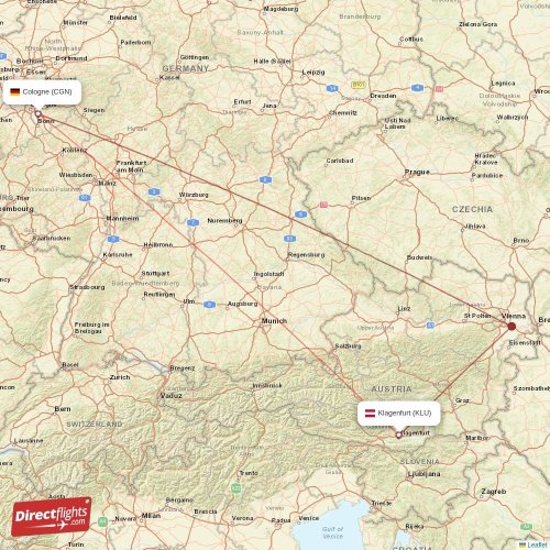 Klagenfurt - Cologne direct flight map
