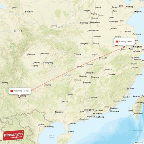 Kunming - Nanjing direct flight map