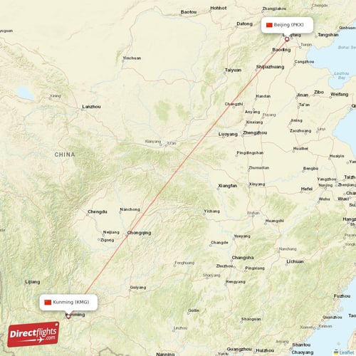 Kunming - Beijing direct flight map