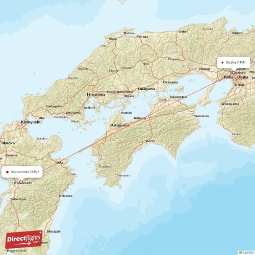 Kumamoto - Osaka direct flight map