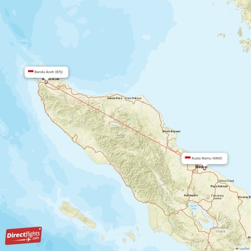 Kuala Namu - Banda Aceh direct flight map