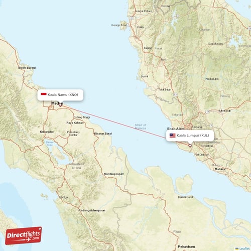 Kuala Namu - Kuala Lumpur direct flight map
