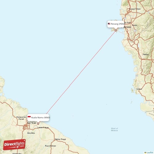 Kuala Namu - Penang direct flight map