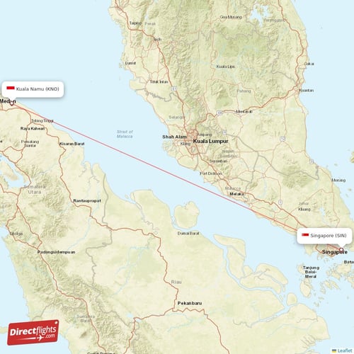 Kuala Namu - Singapore direct flight map