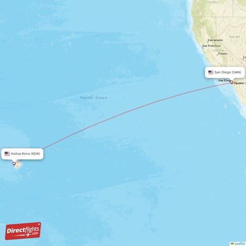 Kailua-Kona - San Diego direct flight map
