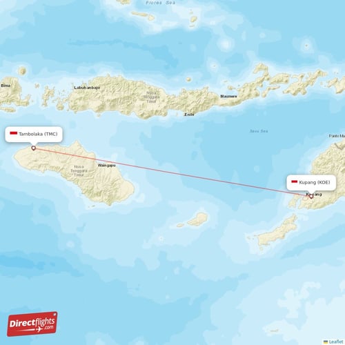 Kupang - Tambolaka direct flight map