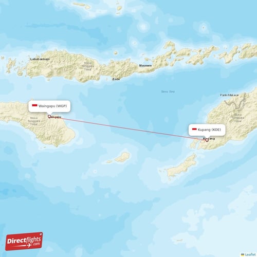 Kupang - Waingapu direct flight map