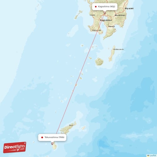 Kagoshima - Tokunoshima direct flight map