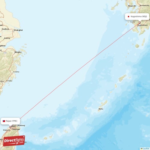 Kagoshima - Taipei direct flight map