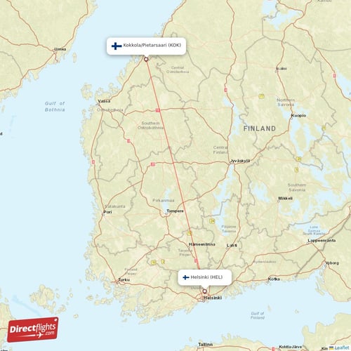 Kokkola/Pietarsaari - Helsinki direct flight map