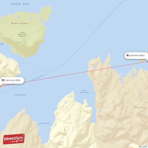 Ouzinkie - Port Lions direct flight map