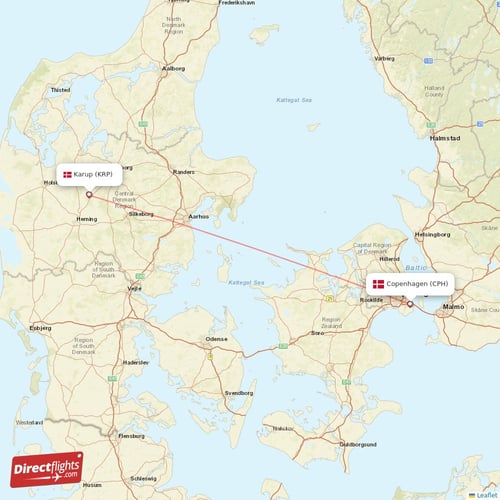 Karup - Copenhagen direct flight map