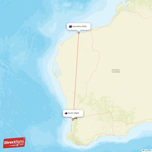 Karratha - Perth direct flight map