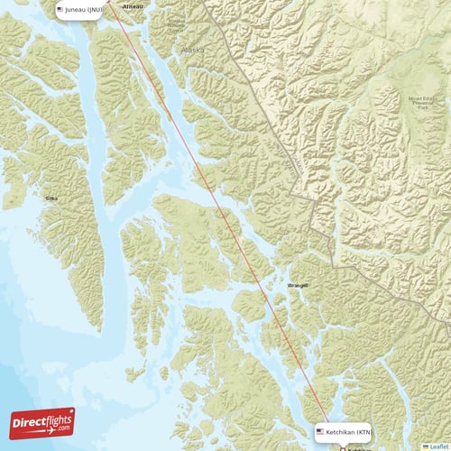 Ketchikan - Juneau direct flight map