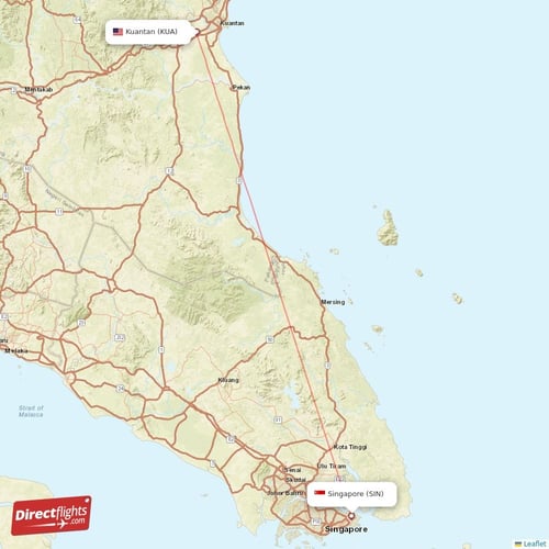 Kuantan - Singapore direct flight map