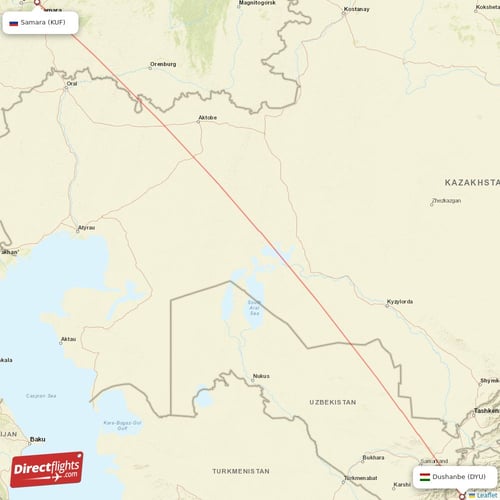 Samara - Dushanbe direct flight map