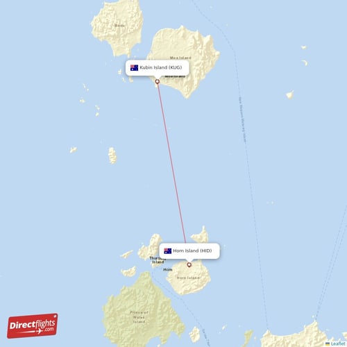Kubin Island - Horn Island direct flight map