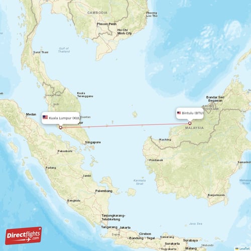 Kuala Lumpur - Bintulu direct flight map