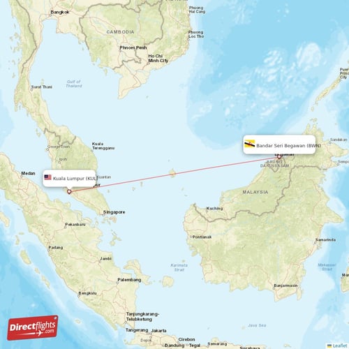 Kuala Lumpur - Bandar Seri Begawan direct flight map